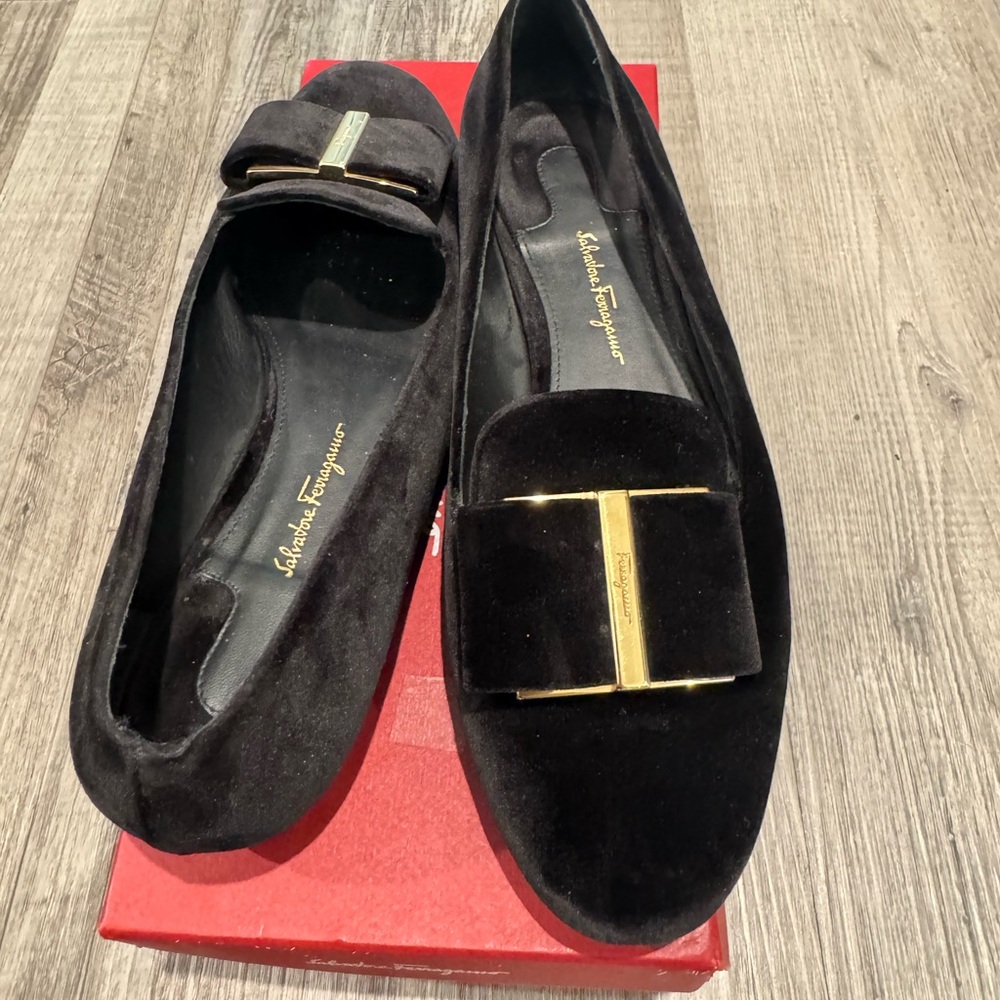 Ferragamo Black Velvet Loafers